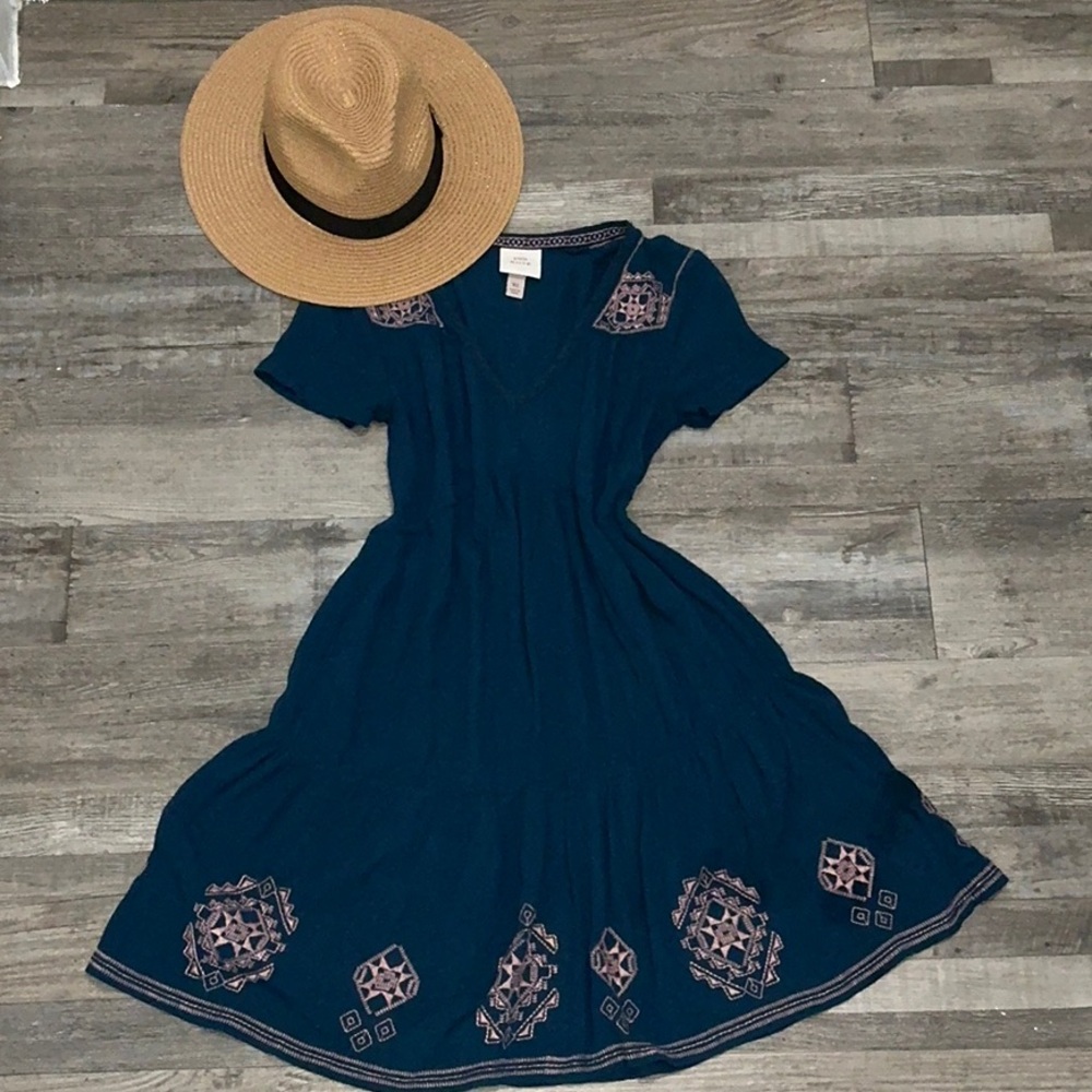 Embroidered Navy Dress
